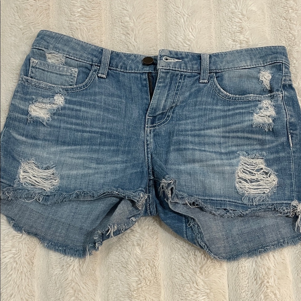 Trendy Blue Distressed Denim Jean Shorts